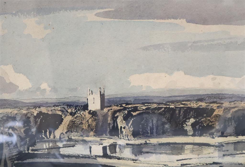 § Rowland Hilder (1905-1993), watercolour, Valley Church, signed, 25 x 35cm